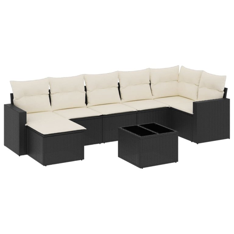 Set mobilier de grădină cu perne, 8 piese, negru, poliratan