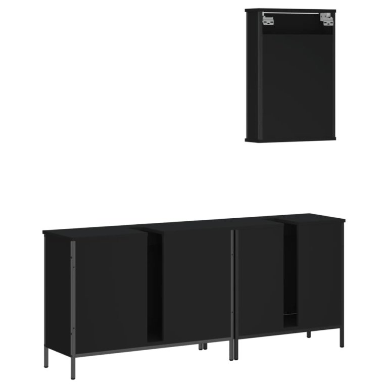 Set mobilier de baie, 3 piese, negru, lemn compozit