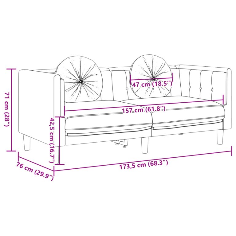 Set de canapele cu perne, 2 piese, maro, catifea