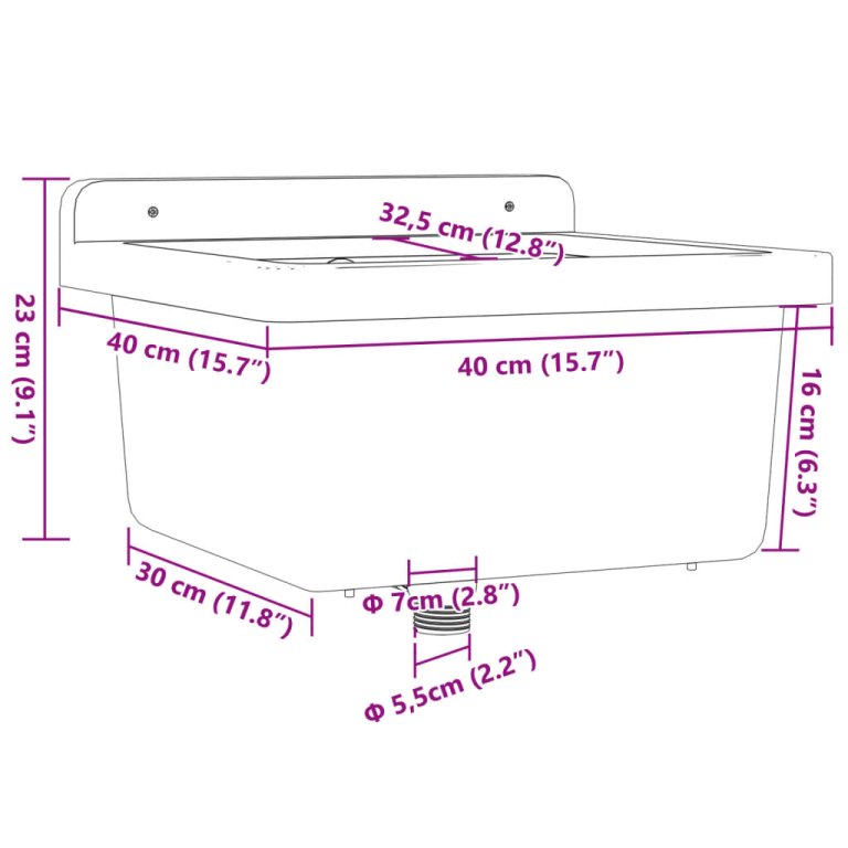 Chiuvetă lavoar pentru montare pe perete gri 40x40x24 cm rășină