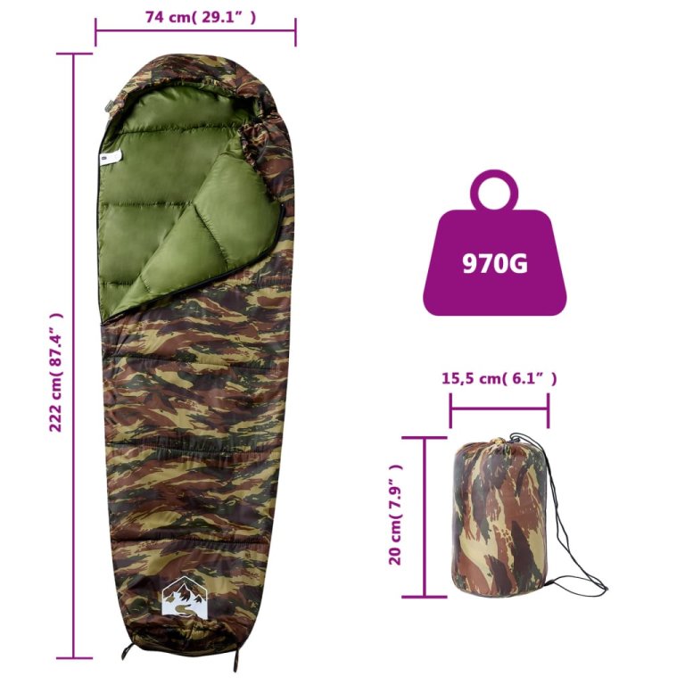 Sac de dormit tip mumie pentru adulți de camping, 3 anotimpuri