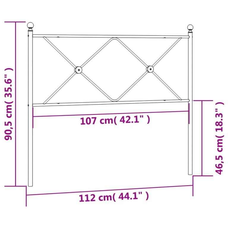 Tăblie de pat metalică, negru, 107 cm