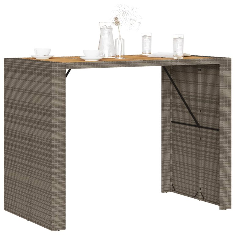 Masă bar grădină, blat lemn acacia, gri 145x80x110 cm poliratan