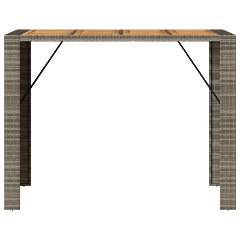 Masă bar grădină, blat lemn acacia, gri 145x80x110 cm poliratan