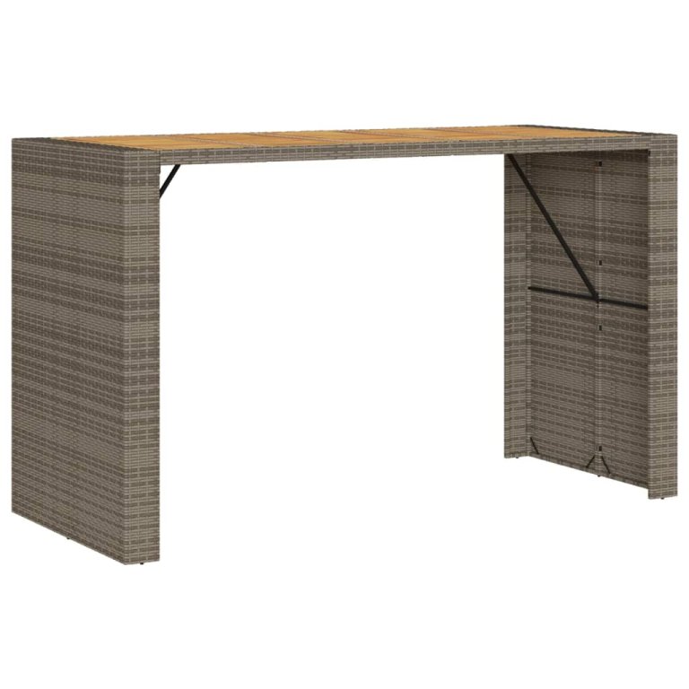 Masă bar grădină, blat lemn acacia, gri 185x80x110 cm poliratan