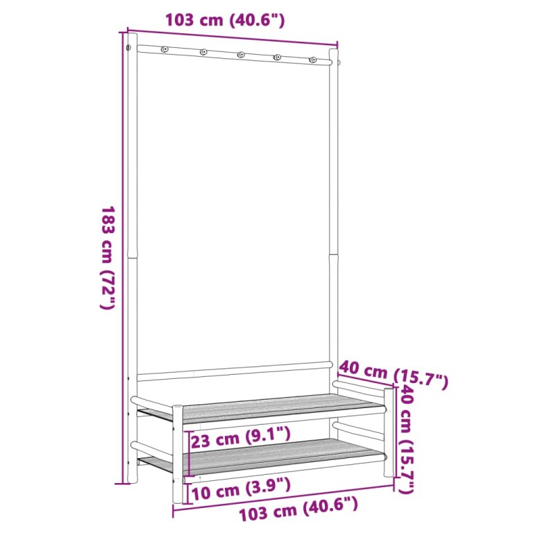 Cuier pentru haine cu rafturi, 103x40x183 cm, bambus