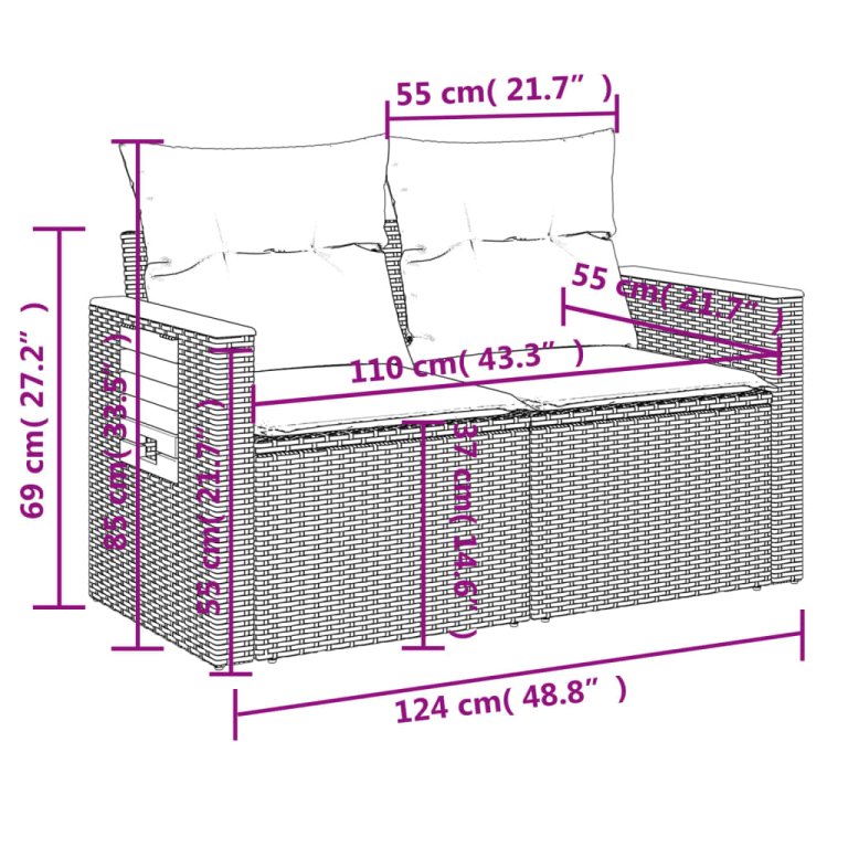 Set mobilier de grădină cu perne, 8 piese, negru, poliratan