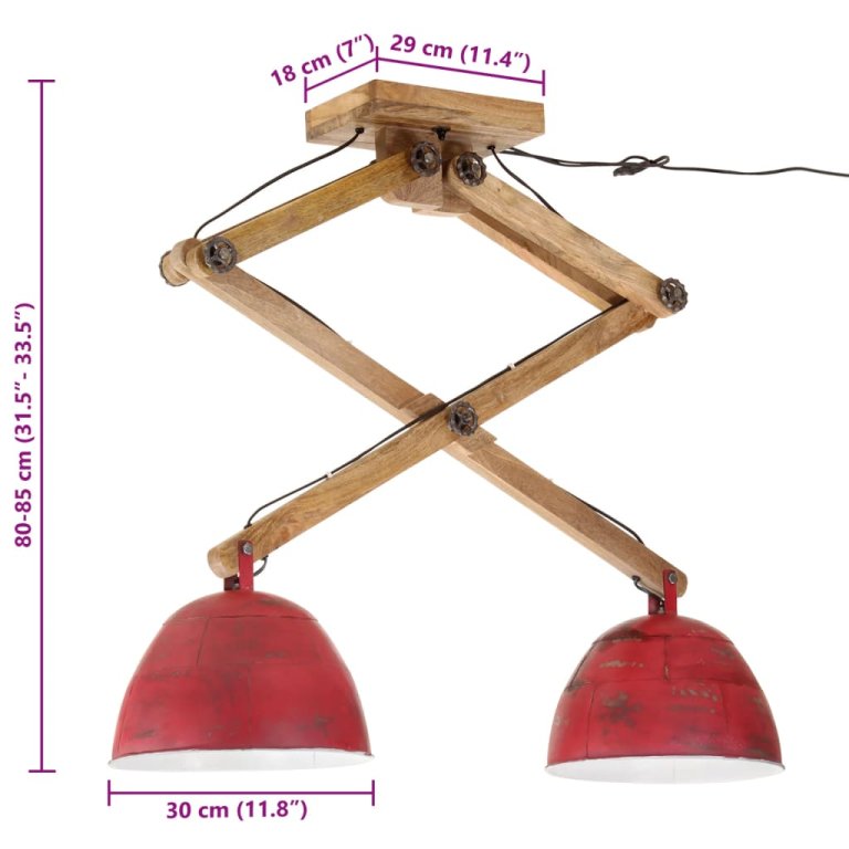 Lampă de tavan 25 W, roșu uzat, 29x18x85 cm, E27