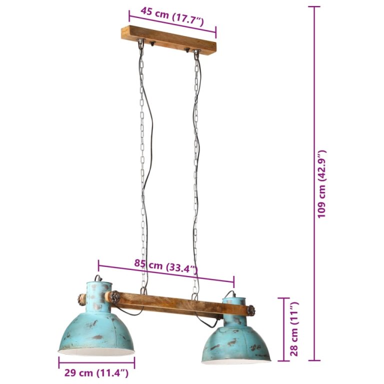 Lampă suspendată 25 W, albastru uzat, 85x28x109 cm, E27