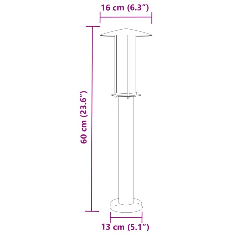 Lampă exterioară de podea, negru, 60 cm, oțel inoxidabil