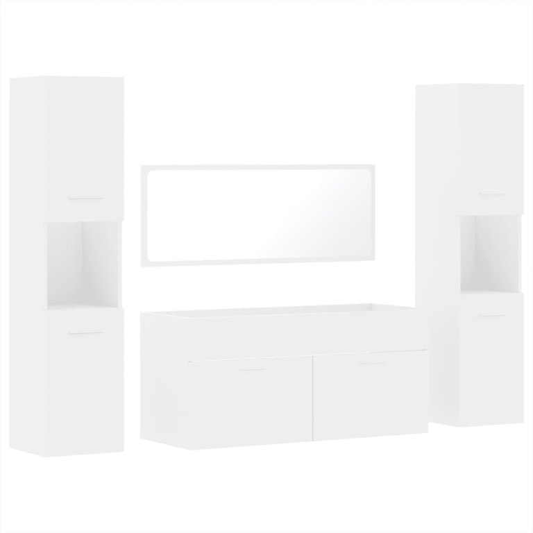 Set mobilier de baie, 4 piese, alb, lemn prelucrat