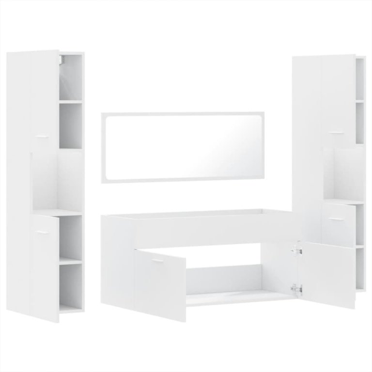 Set mobilier de baie, 4 piese, alb, lemn prelucrat