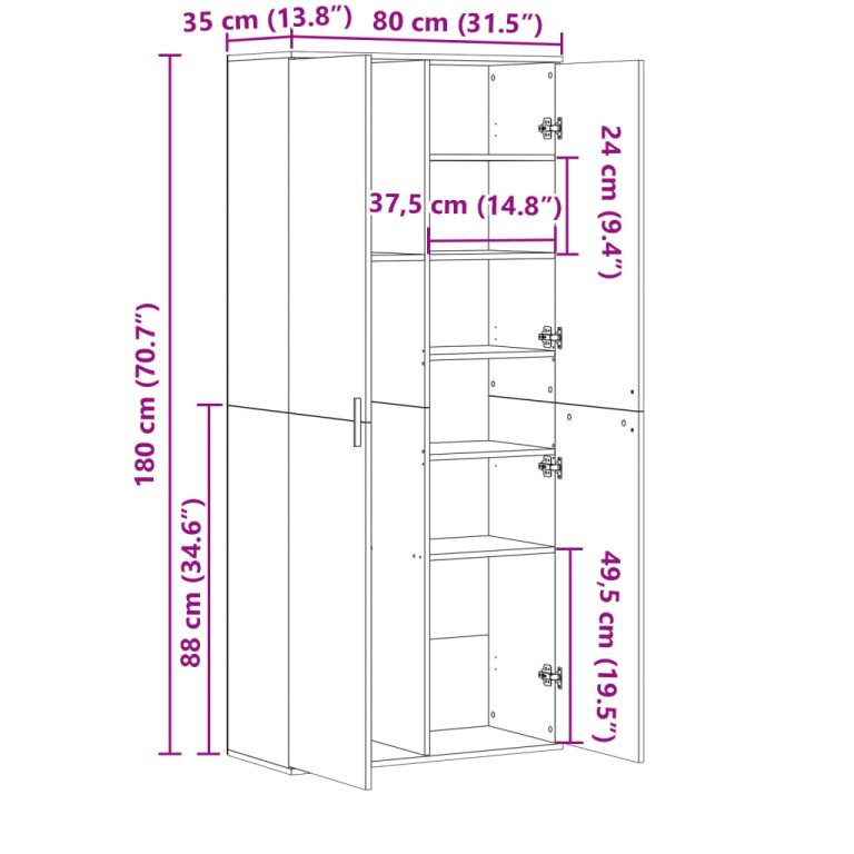 Dulap înalt, negru, 80x35x180 cm, lemn prelucrat