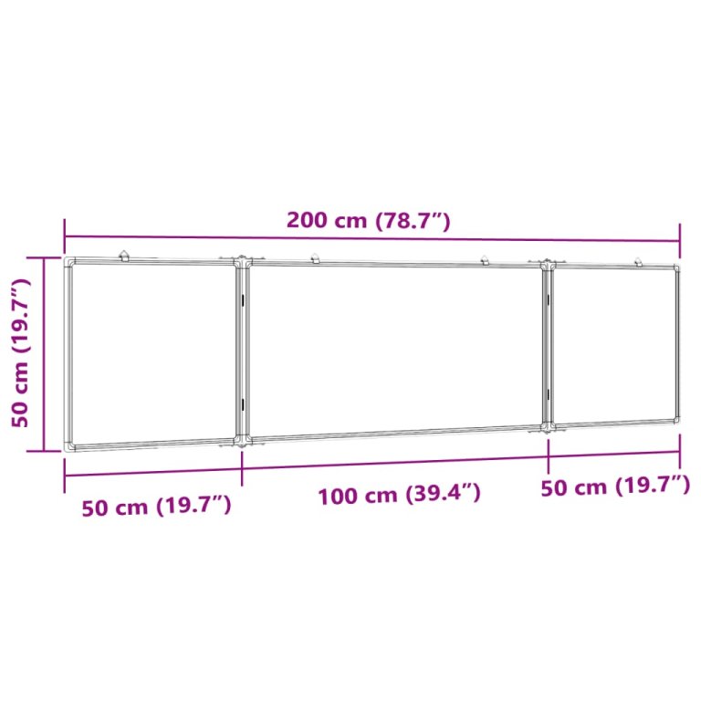 Tablă magnetică pliabilă, alb, 200x50x1,7 cm, aluminiu