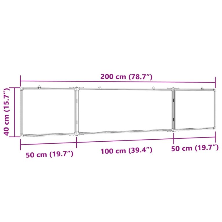 Tablă magnetică pliabilă, alb, 200x40x1,7 cm, aluminiu