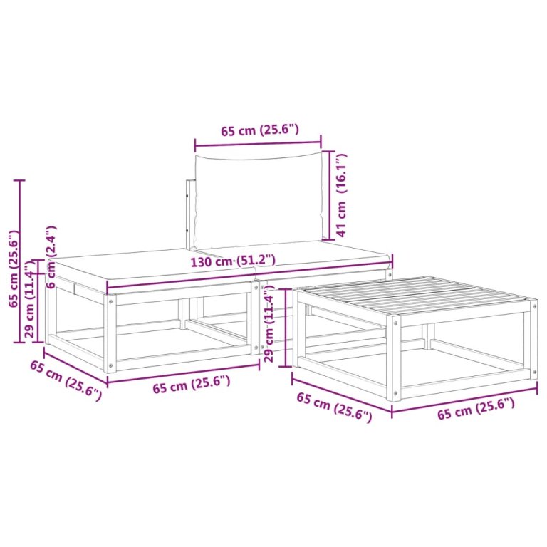 Set de canapele de grădină cu perne, 3 piese, lemn masiv acacia