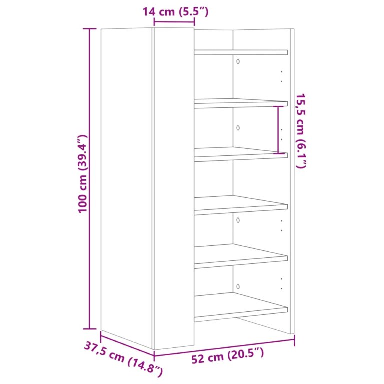 Pantofar, gri sonoma, 52x37,5x100 cm, lemn prelucrat