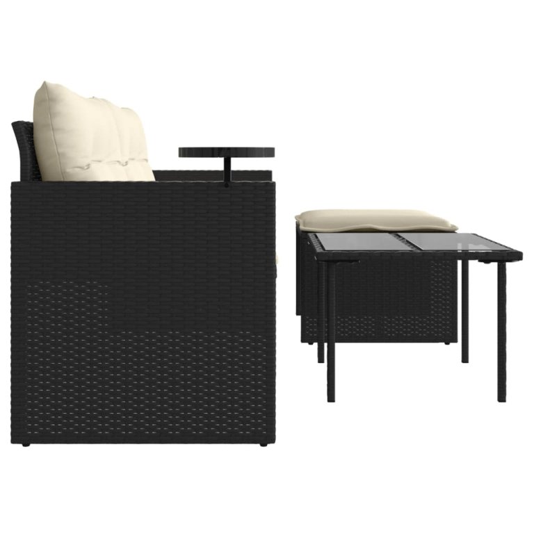 Set mobilier de grădină cu perne, 3 piese, negru, poliratan