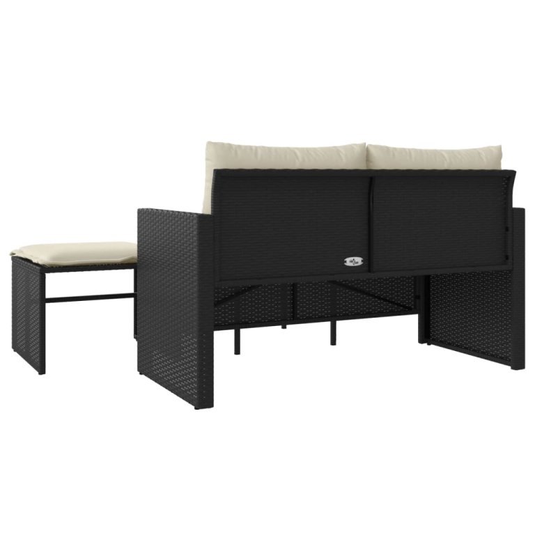 Set mobilier de grădină cu perne, 3 piese, negru, poliratan