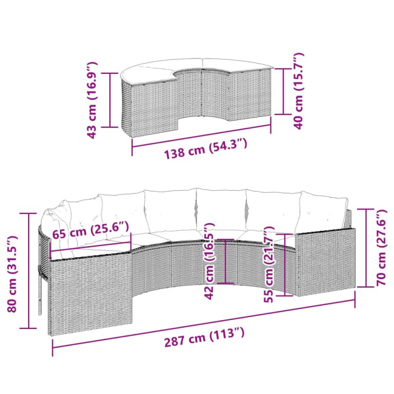 Set canapea de grădină, 2 piese, semi-rotunde, bej, poliratan