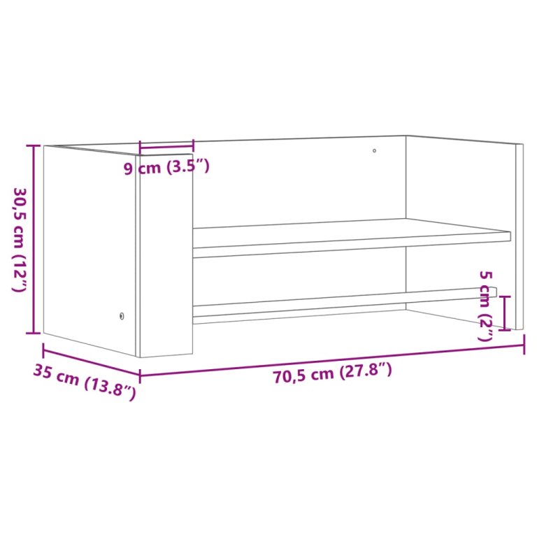 Raft de perete, gri beton, 70,5x35x30,5 cm, lemn prelucrat