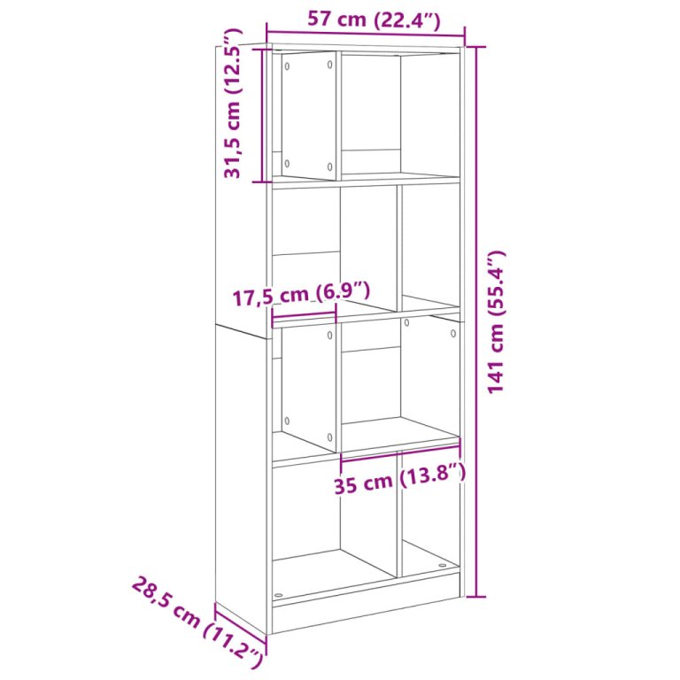 Bibliotecă, stejar fumuriu, 57x28,5x141 cm, lemn prelucrat