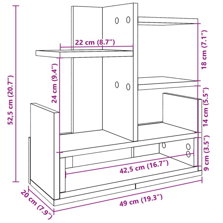 Organizator birou, stejar sonoma, 49x20x52,5 cm lemn prelucrat