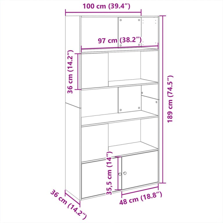 Bibliotecă, negru, 100x36x189 cm, lemn prelucrat