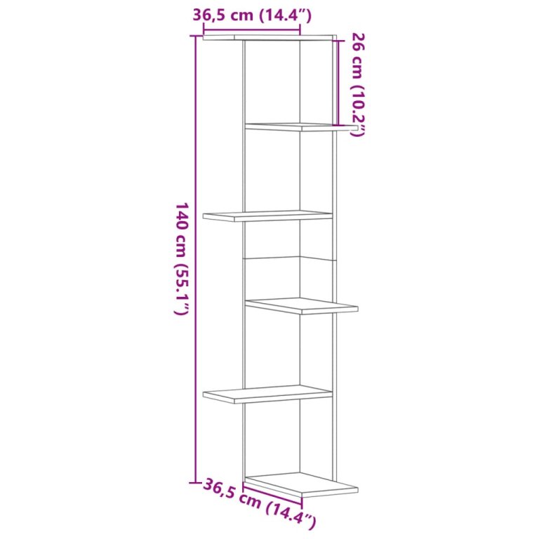 Raft colțar perete lemn vechi 36,5x36,5x140 cm lemn prelucrat