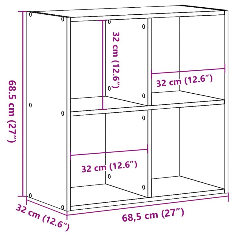 Bibliotecă, gri beton, 68,5x32x68,5 cm, lemn prelucrat