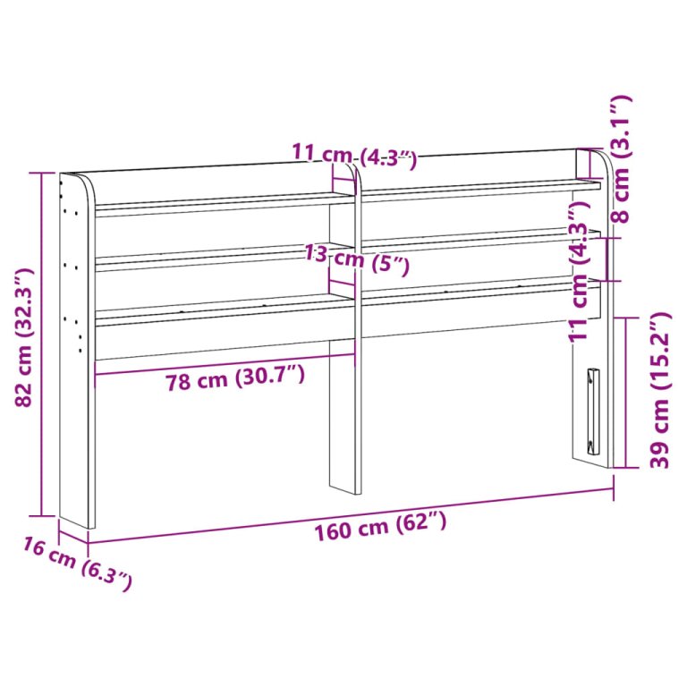 Tăblie de pat cu rafturi, maro ceruit, 150 cm, lemn masiv pin