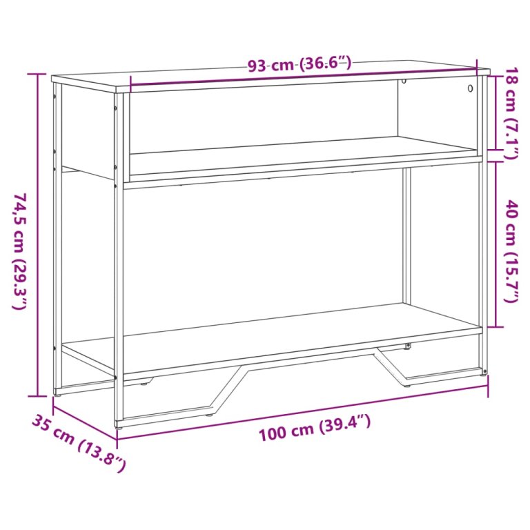 Măsuță consolă, gri sonoma, 100x35x74,5 cm, lemn prelucrat