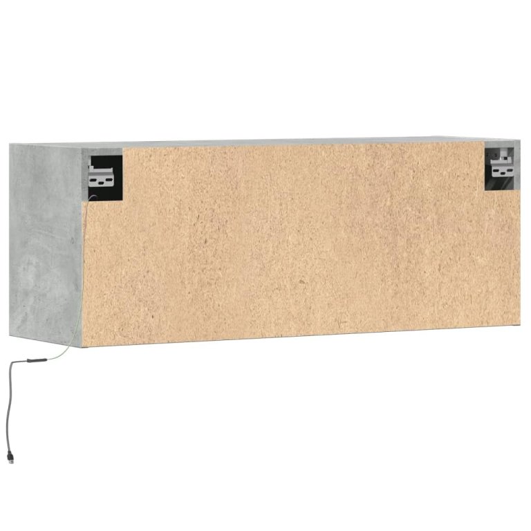 Comodă TV de perete cu lumini LED, gri beton, 100x31x38 cm