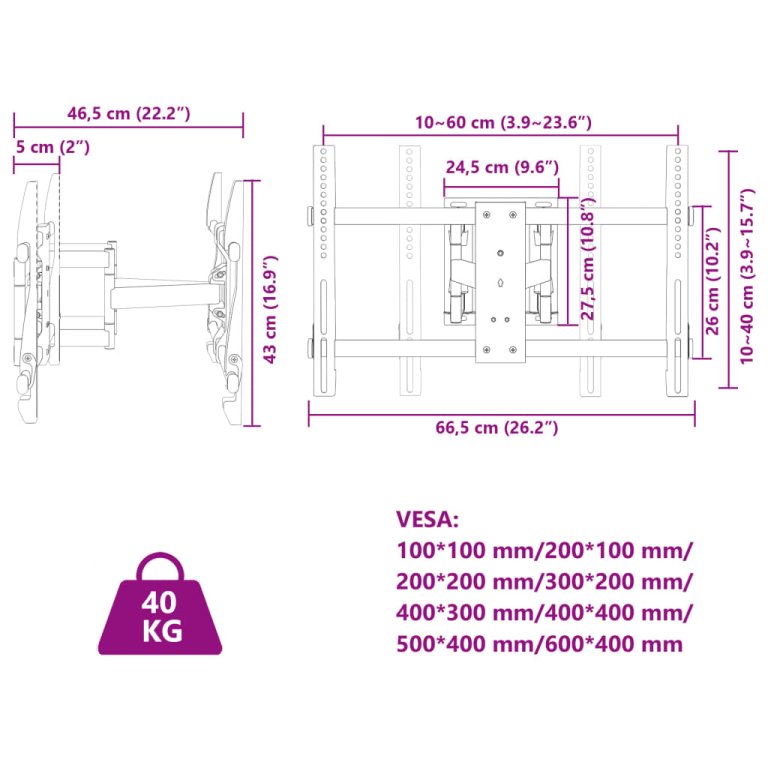 Suport TV de perete ecran 37-80 inchi Max VESA 600x400 mm 40kg