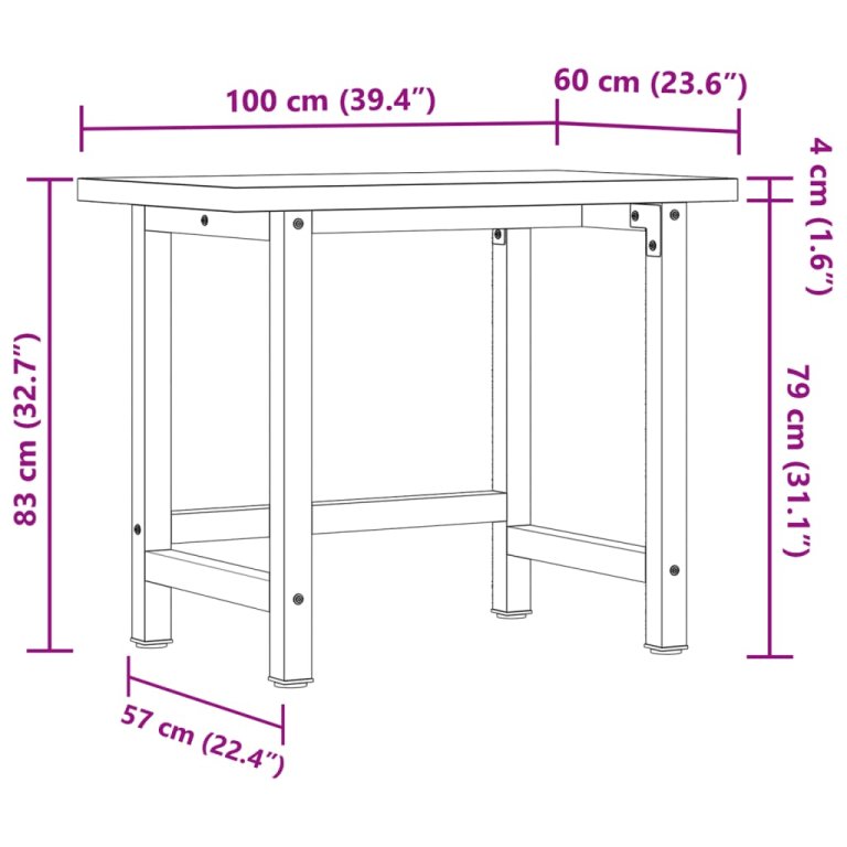 Banc de lucru 100x60x83 cm lemn masiv de acacia, dreptunghiular