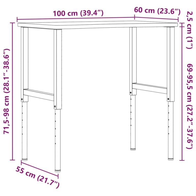 Banc de lucru, 100x(55-60)x(71,5-98) cm, lemn masiv de fag