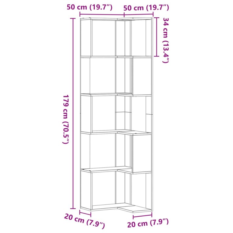 Bibliotecă cu 5 niveluri gri sonoma 50x50x179 cm lemn prelucrat