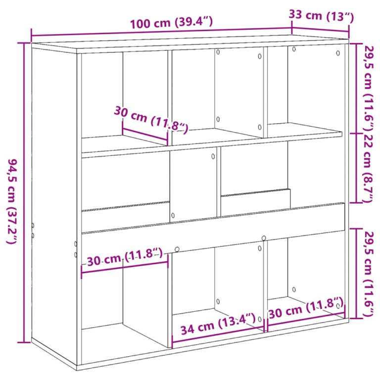 Bibliotecă/Separator cameră, gri beton, 100x33x94,5 cm