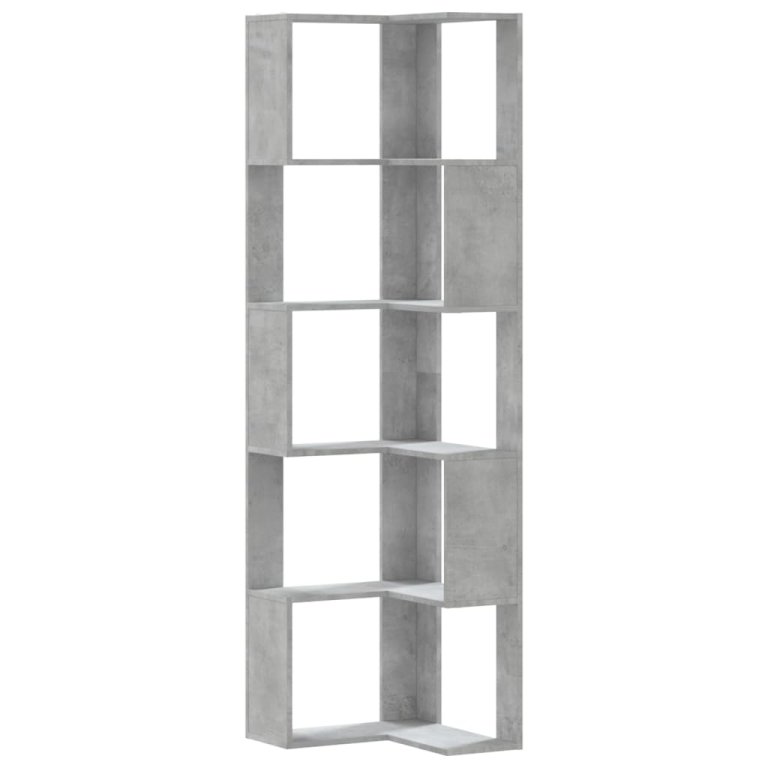 Bibliotecă 5 niveluri gri beton 50x50x179cm lemn prelucrat