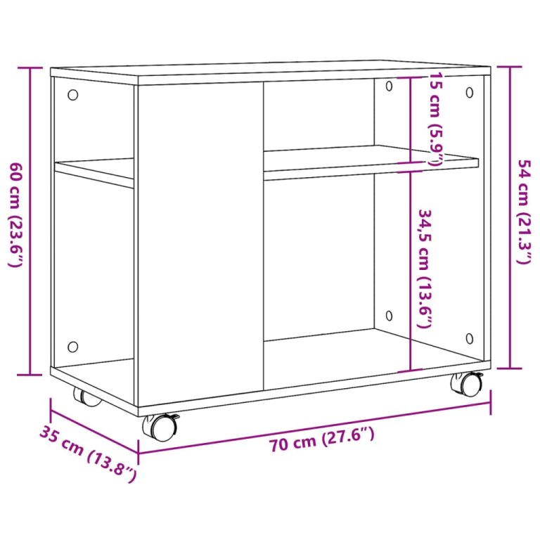 Masă laterală cu roți stejar sonoma 70x35x60 cm lemn prelucrat