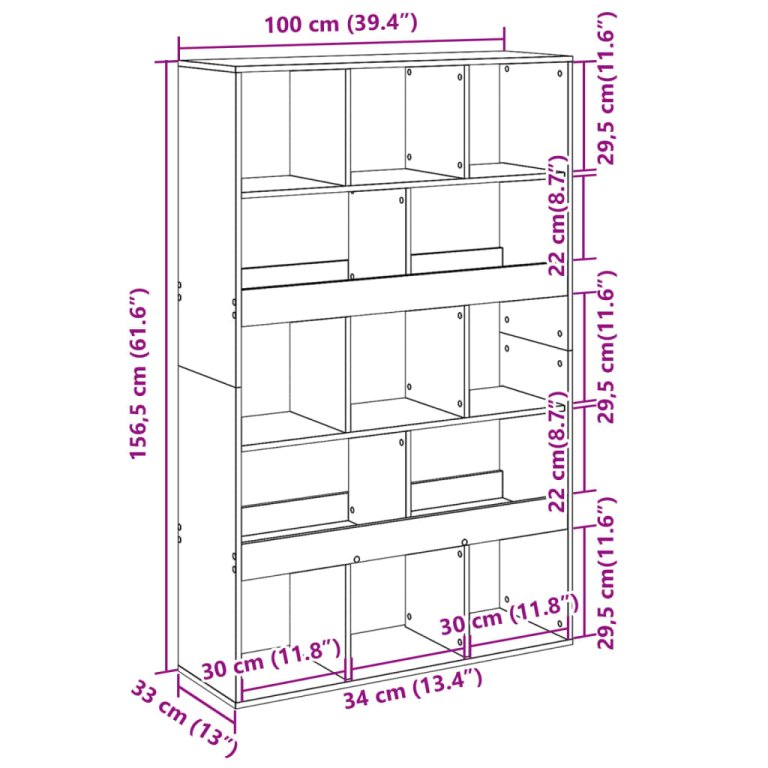 Bibliotecă, lemn vechi, 100x33x156,5 cm, lemn prelucrat