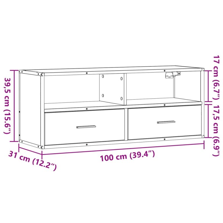 Dulap TV stejar sonoma, 100x31x39,5 cm, lemn prelucrat și metal