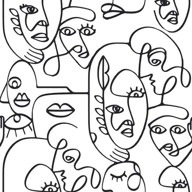 Noordwand Tapet „Friends & Coffee Line Art Faces”, alb și negru