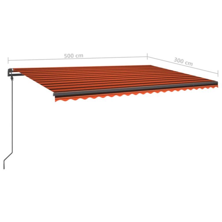 Copertină retractabilă automat cu stâlpi portocaliu&maro 5x3 m