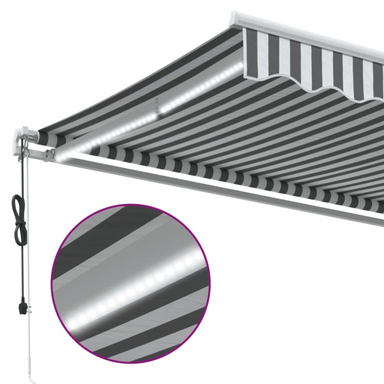 Copertină retractabilă automat cu LED, antracit/alb, 600x300 cm