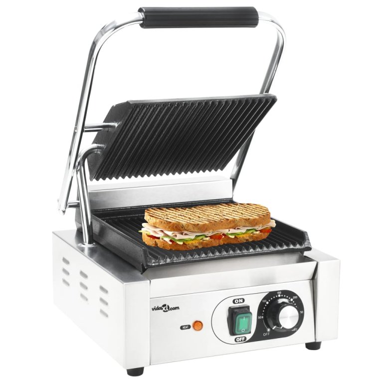 Grill Panini cu striații, 31x30,5x20 cm, inox, 1800 W