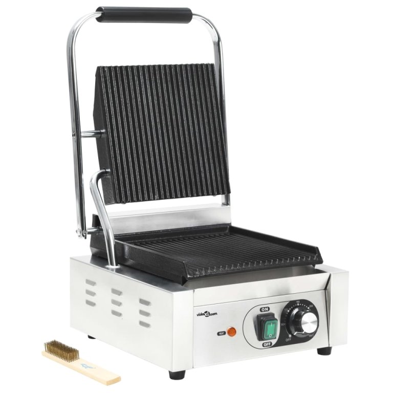 Grill Panini cu striații, 31x30,5x20 cm, inox, 1800 W