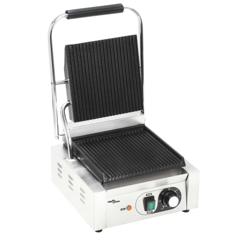 Grill Panini cu striații, 31x30,5x20 cm, inox, 1800 W