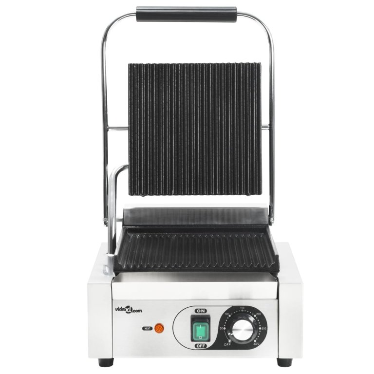 Grill Panini cu striații, 31x30,5x20 cm, inox, 1800 W