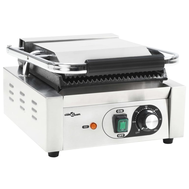 Grill Panini cu striații, 31x30,5x20 cm, inox, 1800 W